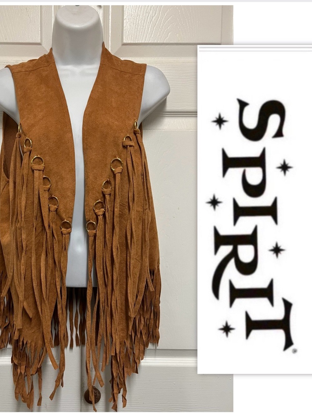 Spirit Halloween Faux Suede Fringe Hippie Vest